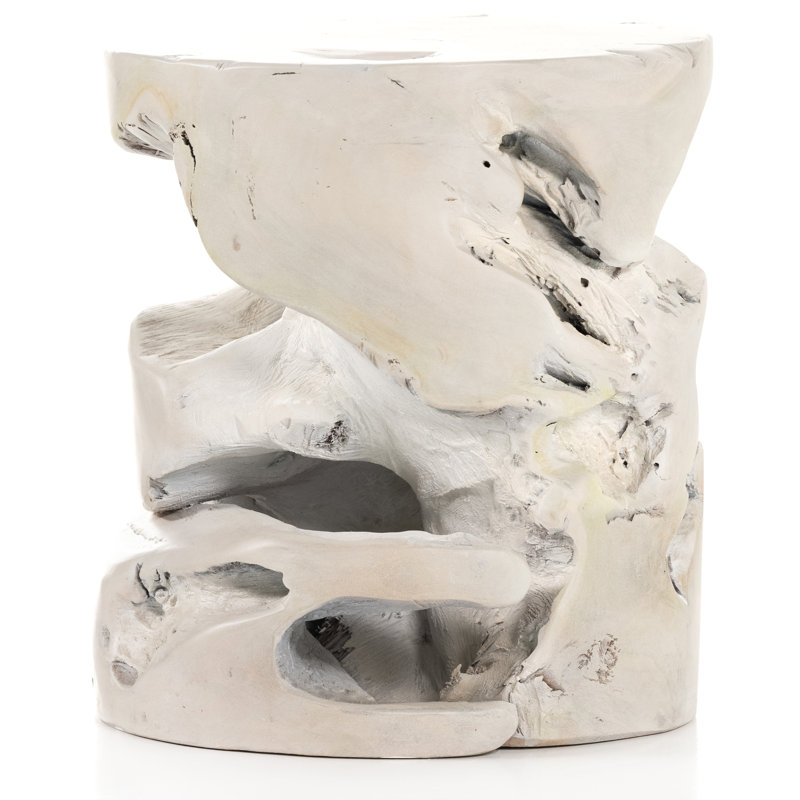 Atrakchi Accent Stool, Teak Stool-Ivory