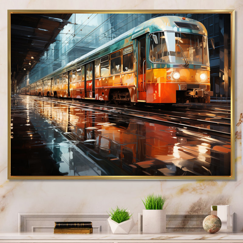 Abstracted Train Reflections II - Transportation Wall Art Prints, Cadre flottant doré, H 34 po x l 44 po x P 1,5 po