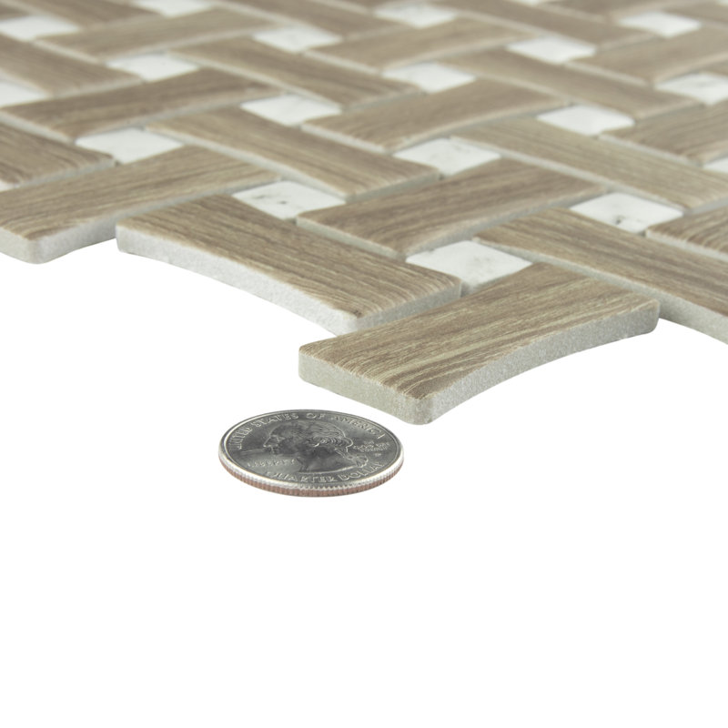 Llama Dog Bone Basketweave 10 In. X 10 In. Porcelain Mosaic Floor and Wall Tile, Brown/White