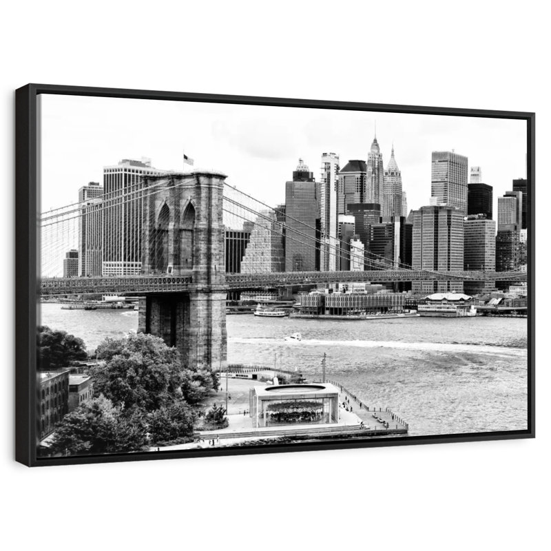 Le pont de Brooklyn, Cadre flottant noir, 37 po x 25 po