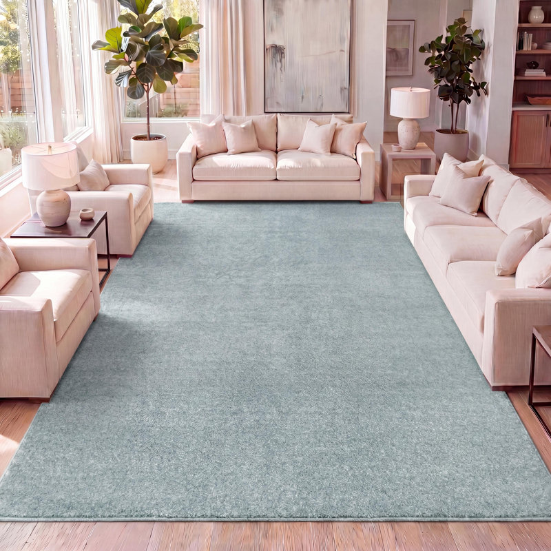Tapis bleu uni à poils courts Arzel, Rectangle 10 pi x 14 pi