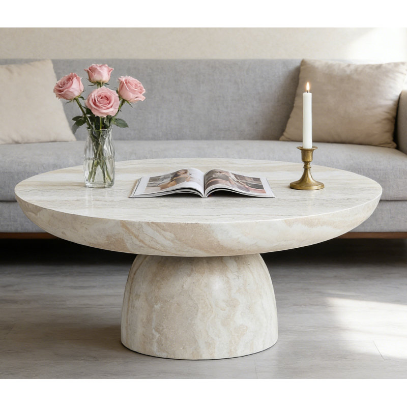 Beige Fiberglass Coffee & End Table Set, Cave-Inspired Stone Surface Crafted Via Precise Cutting And Polishing, Showcasing Natural Weathering Effect, Ideal For Living Room As A Stylish, Textured Furniture Piece For Modern Home Interiors