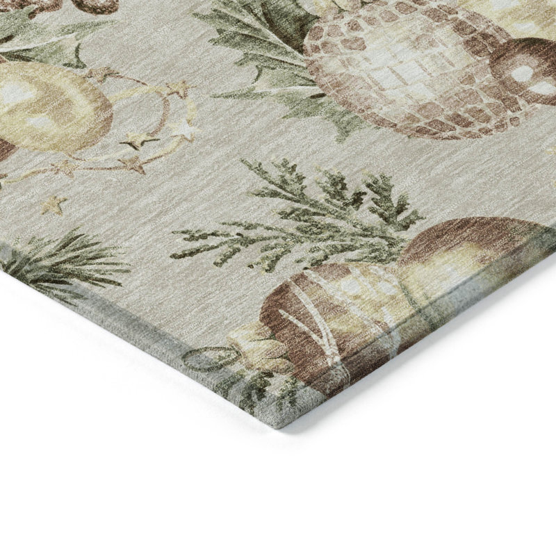Tapis beige de boules de Noël intérieur / extérieur lavable à la machine, Rectangle 2 pi 6 po x 3 pi 10 po