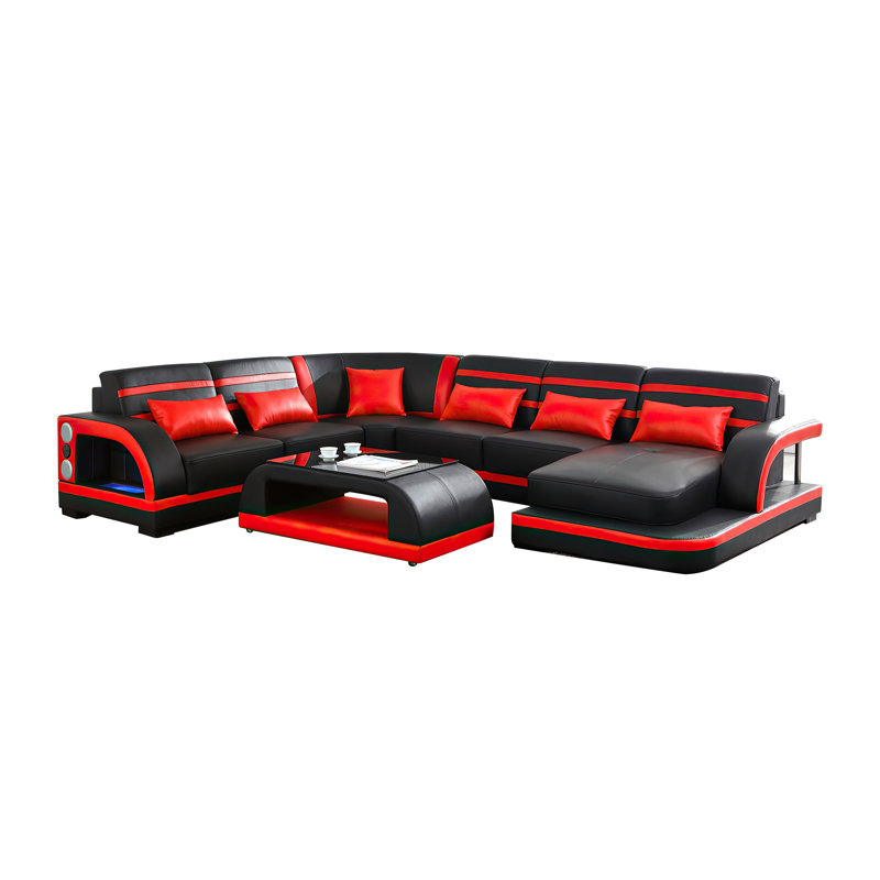 Canapé modulaire en cuir Amaiya, Similicuir assorti rouge, Orienté vers la gauche