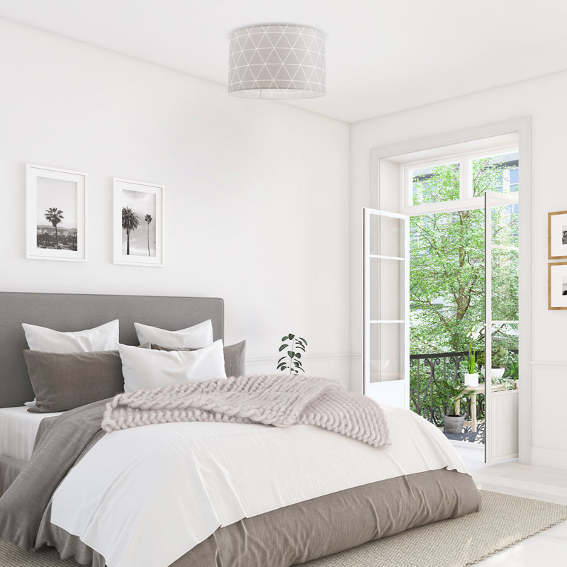 Danes Fabric Flush Ceiling Light, Grey, 24.5cm H x 38cm W x 38cm D