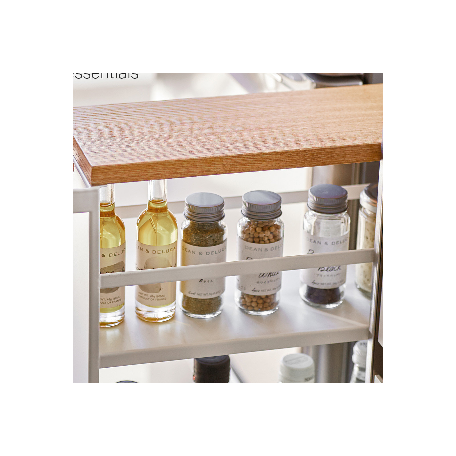 Tower Yamazaki Home Rolling Slim Storage Three Tier Utility Cart With Handle, Steel, Handle, Wheels, White