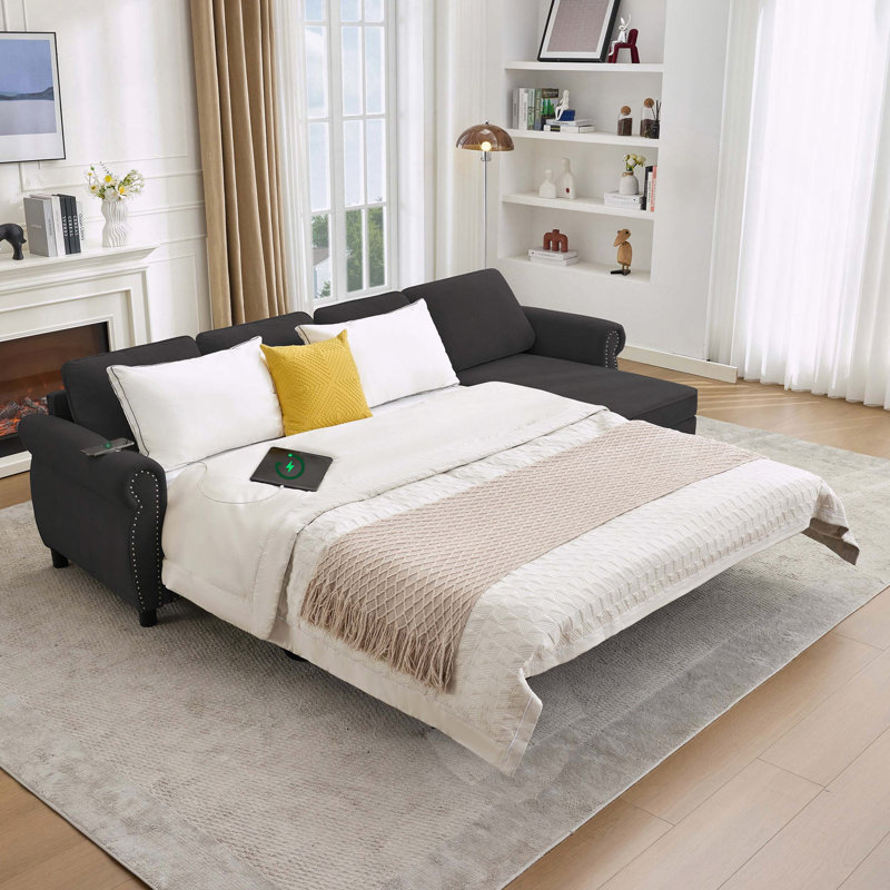 106.5 L-Shaped Pull-Out Sofa Bed with Storage Chaise