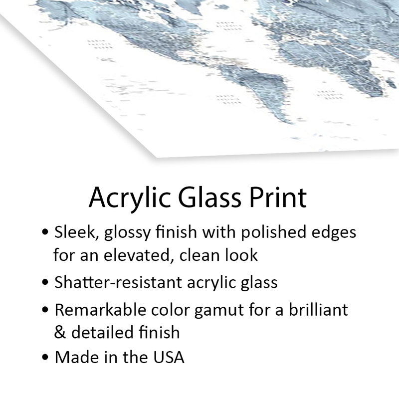 Impression détaillée de carte du monde aquarelle sur verre acrylique, H 16 po x l 24 po x P 0,25 po