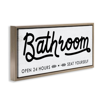 Seat Yourself Bathroom Sign Brown Grain Framed Floater Canvas Wall Art by Daphne Polselli