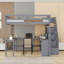 Lit mezzanine pleine grandeur peu encombrant avec bureau en L et nombreuses tablettes de rangement, escaliers-133732001