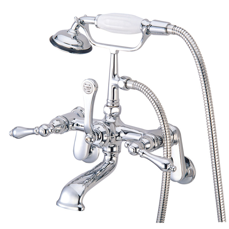 Kingston Brass Vintage Three-Handle 2-Hole Tub Wall Mount Clawfoot Tub Faucet with Hand Shower, Oil Rubbed Bronze