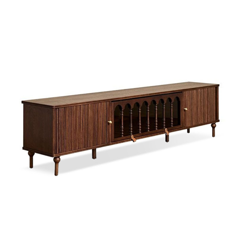 Meuble télé moderne en bois massif brun, H 21,26 po x L 78,74 po x l 15,75 po
