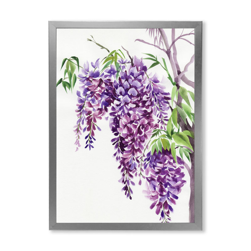 Branches de glycines mauves - reproduction sur toile, Toile encadrée argentée, H 40 po x l 30 po x 1,5 po