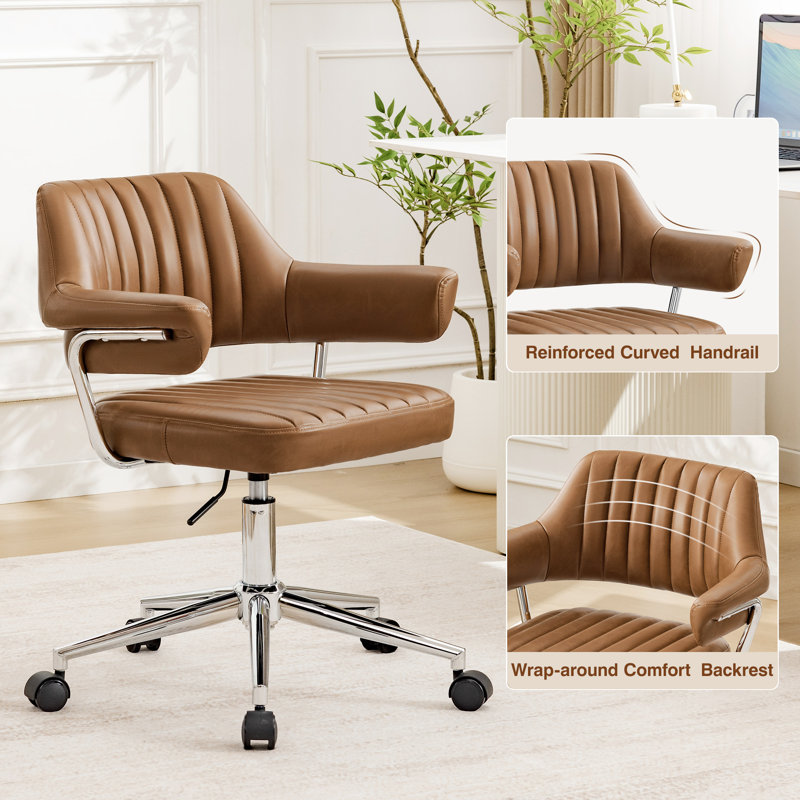 35.4''W Modern Sofa Leisure Armless Office Chairs, Camel Faux Leather