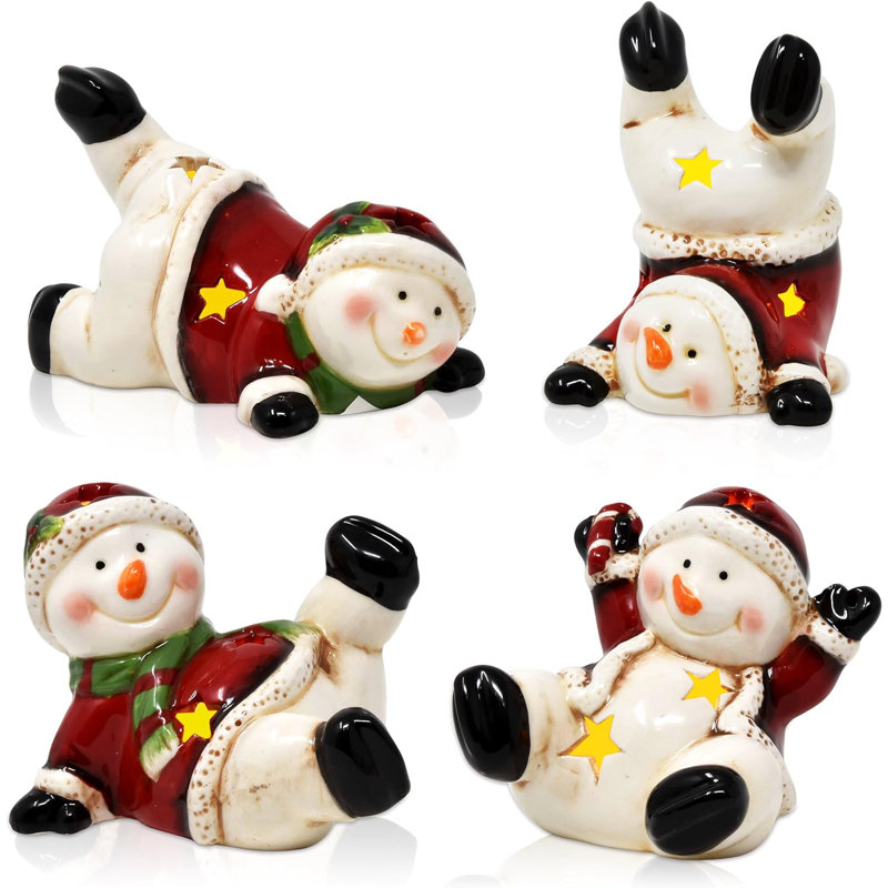 Ensemble de 4 mini-figurines de bonhomme de neige décoratives de Noël