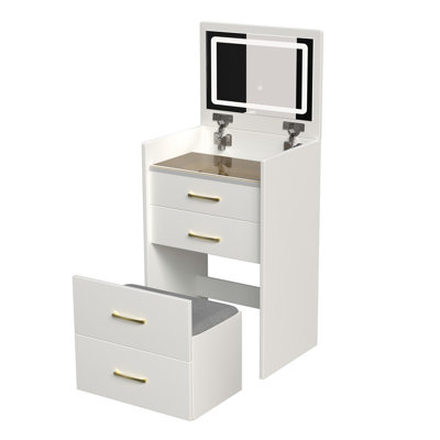 3 in 1 Vanity Desk with open Top Mirror,Small Make Up Vanity Set with Visible Glass Desktop,Compact Makeup Vanity with 3 Drawers,Dressing Table for Bedroom