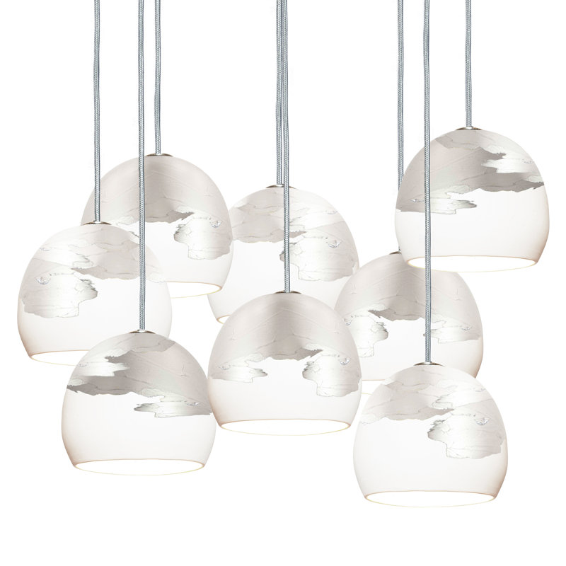 8 - Light Crystal Chandelier, White/Silver, 120" H x 18" W x 18" D, Nickel Braided Cord