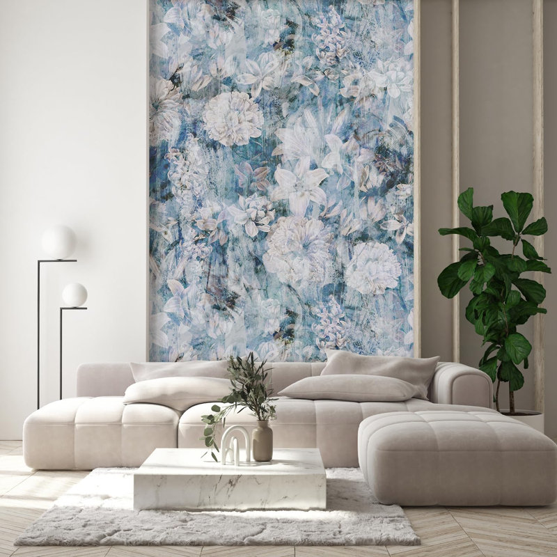 Fleur bleue artistique abstraite, L 108 po x l 48 po