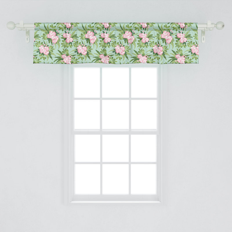 Floral Hibiscus Blooming Bouquets Valance in Olive Green and Pink