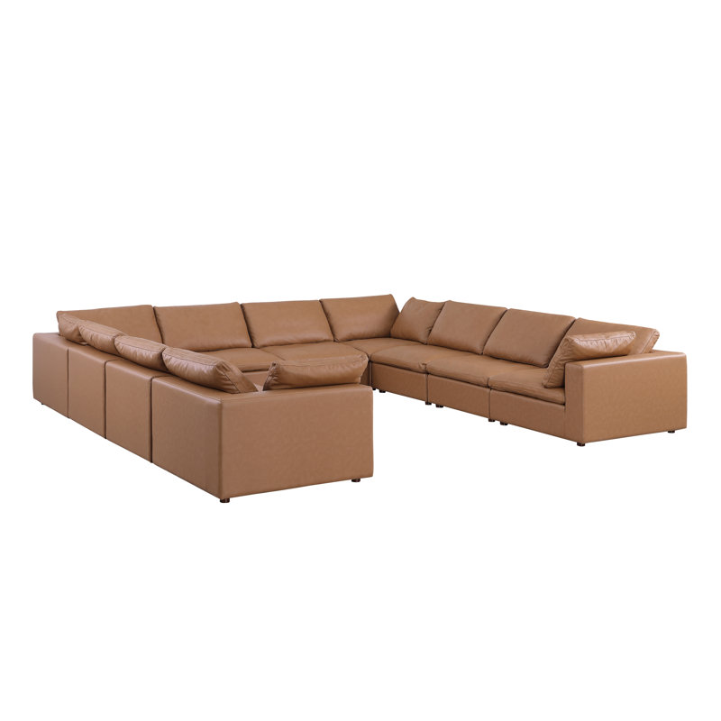 Brisbane 10-Piece Sectional  Upholstered In Top-Grain Italian Leather, Cognac Genuine Leather