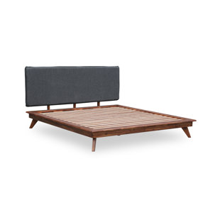 Careli Solid Wood Low Profile Platform Bed Upholstered Headboard