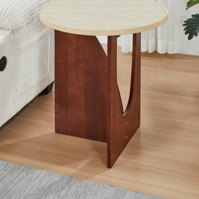 Elegant Round Travertine Texture Side Table – 21.2” Stone End Table, Modern Design, Durable, Minimalist