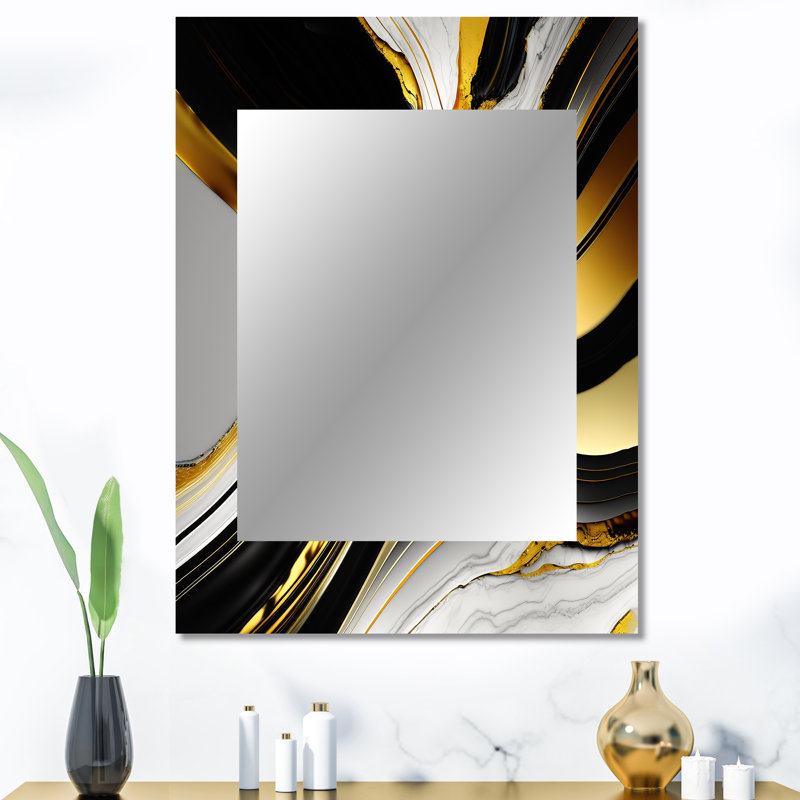 Abstract Geode Marble Waves Gold II - Abstract Decorative Mirror, Gold Wall Mirror, Printed Metal Art, 40" x 30"