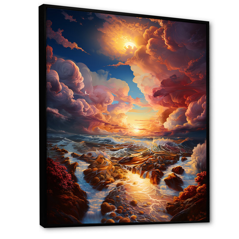 «Clouds Sunset», impression à l'encre liquide sur toile IV, Cadre flottant noir, H 44 po x l 34 po x P 1,5 po