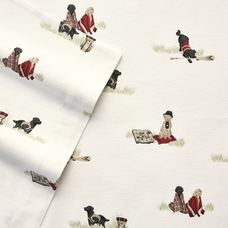 Ensemble de draps 100% coton 200 fils, Ensemble de draps pour grand lit avec 2 taies d'or, L'aventure du retriever