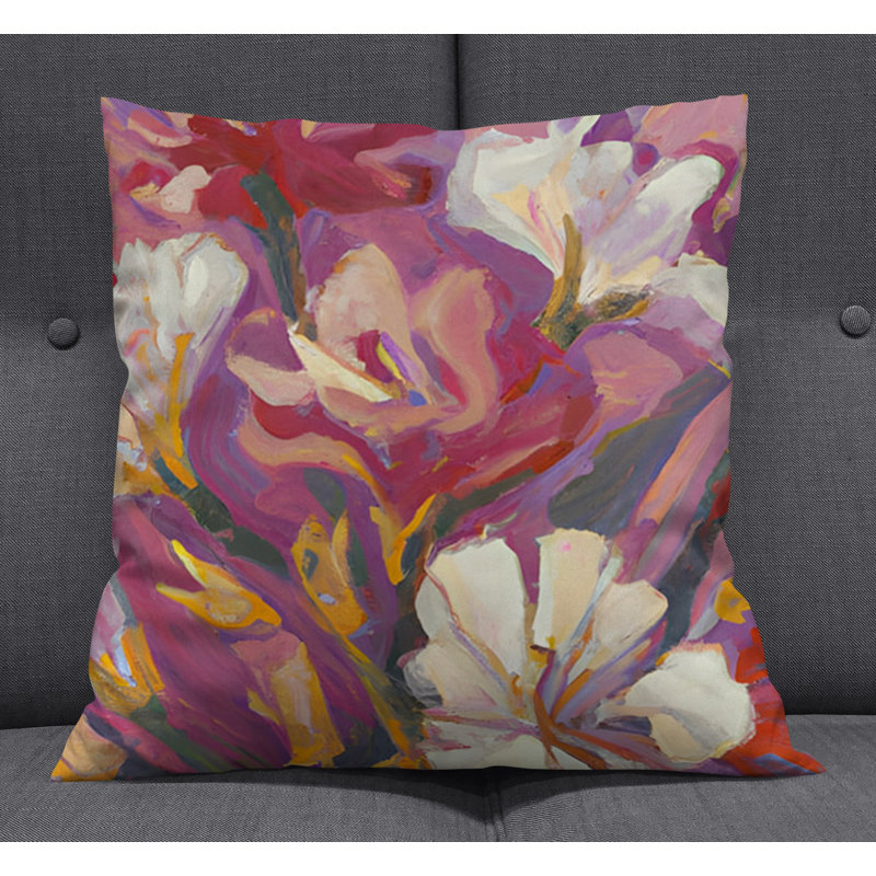 Throw Pillow With Insert, White/Pink Floral 4, 16"H x 16"W