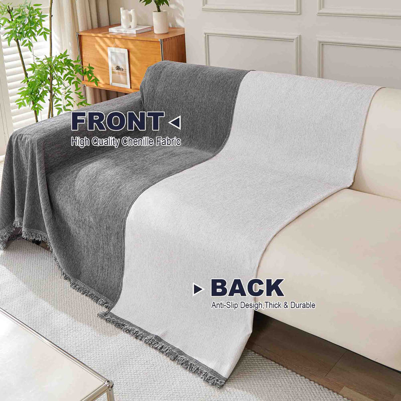 ‎Chenille Sofa Slipcover, Dark Grey