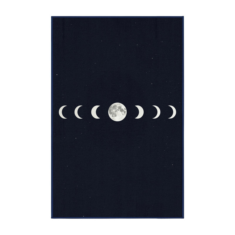 Machine Washable Pantelie Minimalist Rug in Gray – Navy Binding, 7 x 10