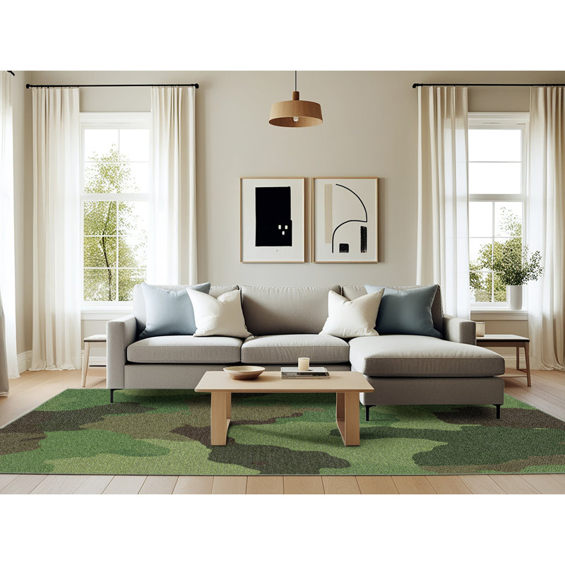 Tapis décoratif vert camouflage, Rectangle 6 pi x 9 pi