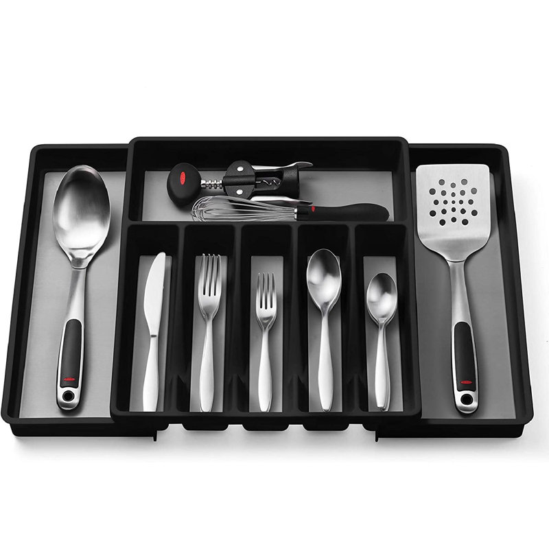 Rangement de tiroir extensible pour couverts, plateau à couverts pour l'argenterie, ustensiles de service, rangement polyvalent pour la cuisine, le bureau et la salle de bain