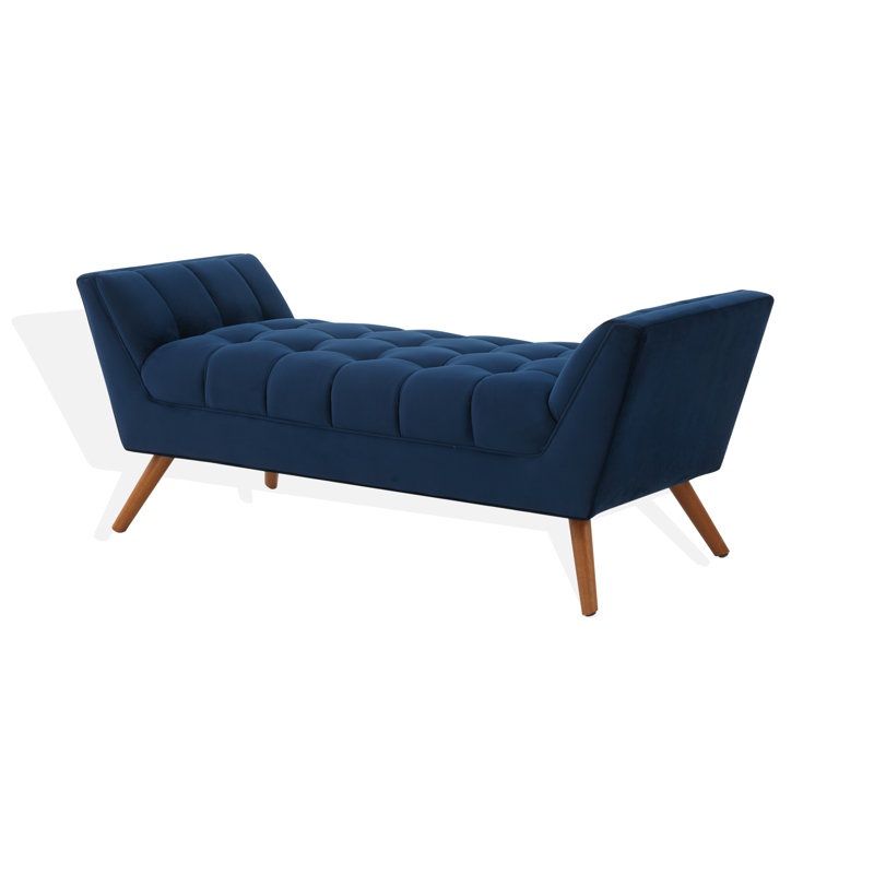 Upholstered Bench, Navy / Dark Brown Velvet