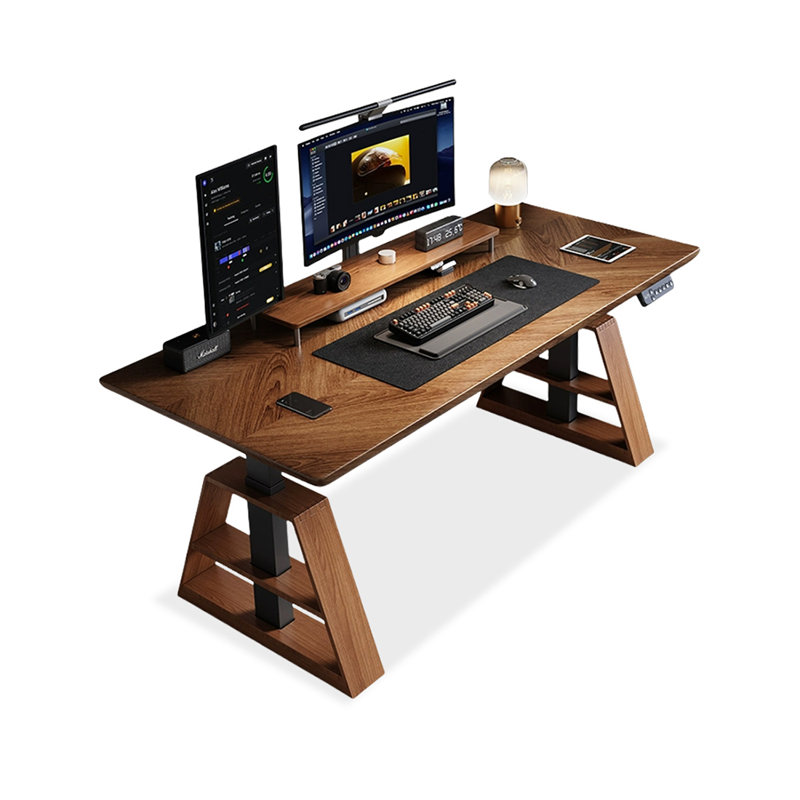 Bureau debout rectangulaire en bois massif noyer, H 49,21 po x l 55,12 po x P 27,56 po
