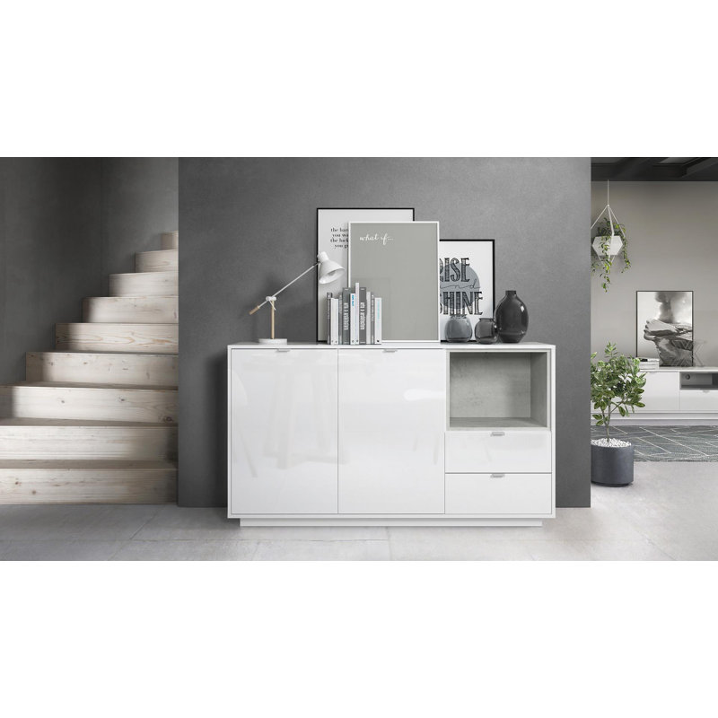 Mcclung 153cm Sideboard, Yes, White (glossy)/Concrete