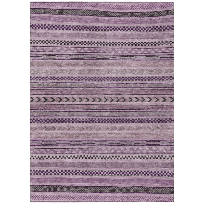 Tapis extérieur lavable rayé prune et lilas 5 pi x 8 pi