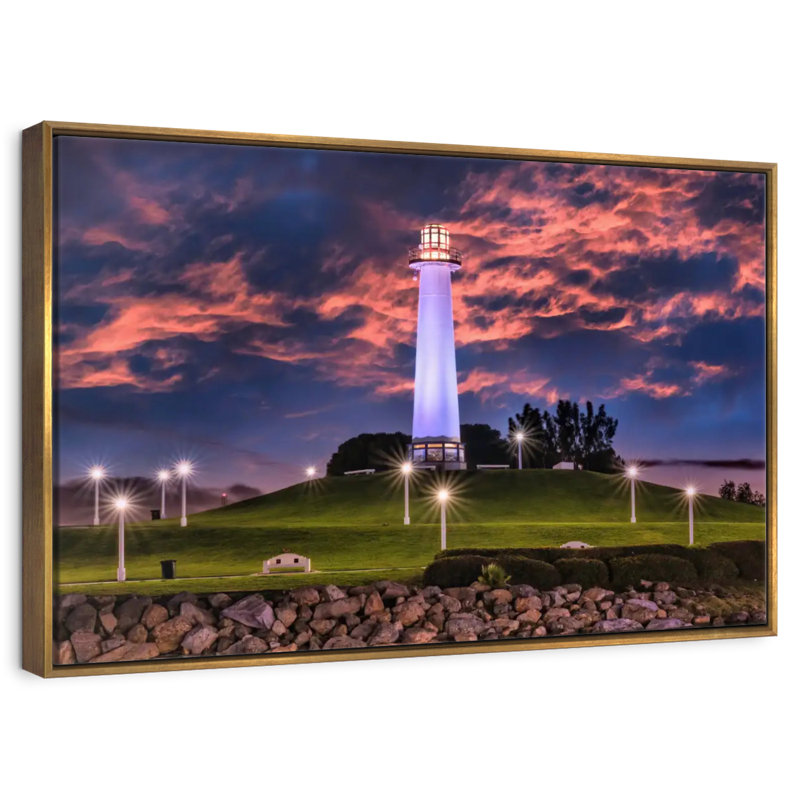 Phare de Long Beach, Cadre flottant doré, 19 po x 13 po