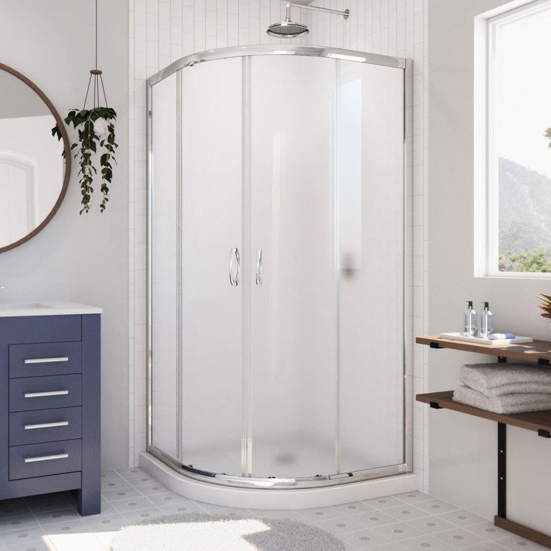 Prime 36" W x 36" D x 74.75" H Semi-Frameless Round Sliding Shower Enclosure with Base Included, Chrome, White