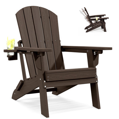 Chaise Adirondack réglable pliante, chaise de patio PEHD toutes saisons avec 3 positions inclinables et porte-gobelet intégré pour la détente en plein air