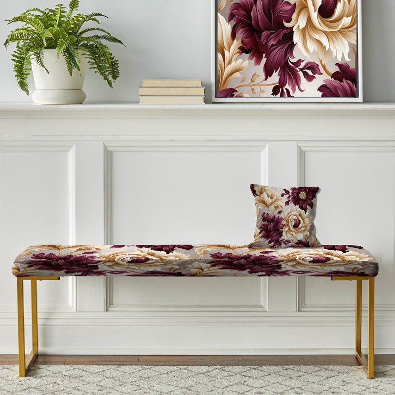 Royal Victorian Flourish Victorian Pattern V - Floral Upholstered Gold Bench
