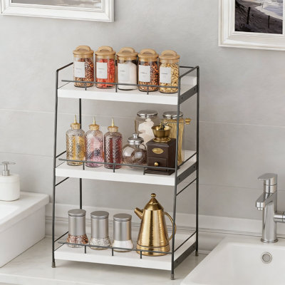 Organisateur de comptoir de salle de bain à 3 niveaux avec paniers, meuble-lavabo polyvalent et tablette de comptoir pour le maquillage, les soins de la peau et les essentiels