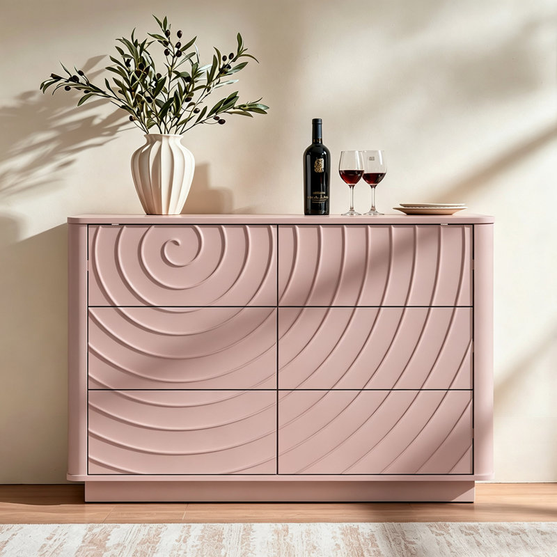 Commode moderne à 6 tiroirs, Rose
