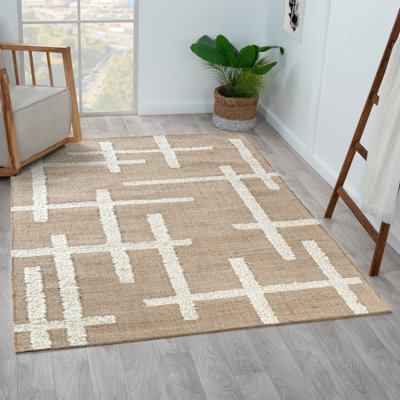 Tapis décoratif fait à la main en laine naturelle et jute