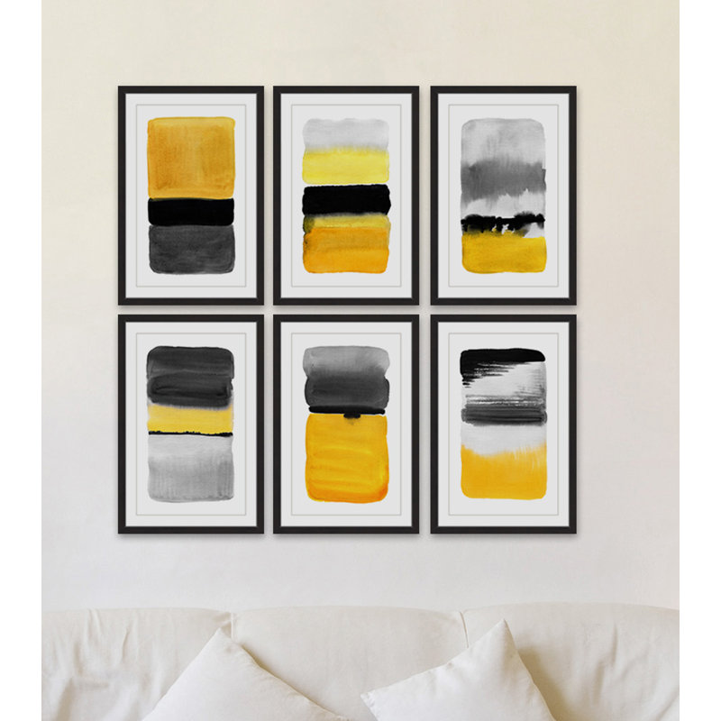 « yellow transitions hexaptych », ensemble de 6 reproductions de peintures à l’aquarelle encadrées