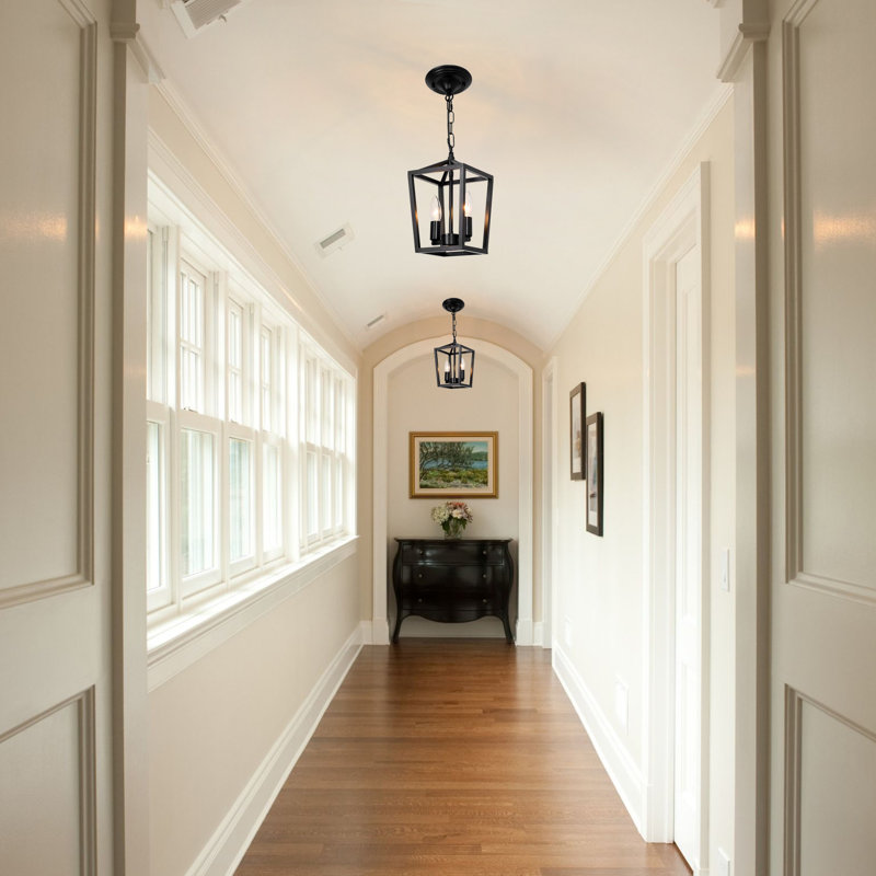 Farmhouse 2-Light Matte Black Dimmable Lantern Pendant Light