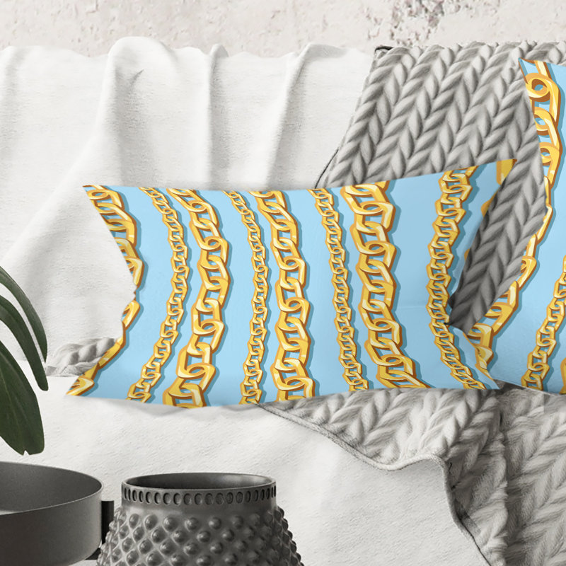 Coussin doré à motif de chaîne moderne Mid-Century