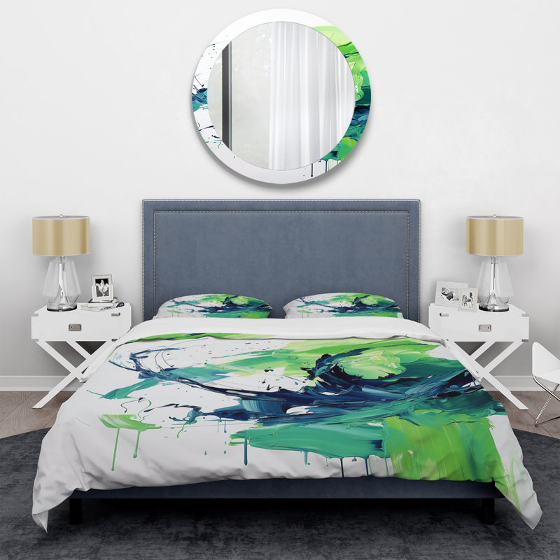 Ensemble de housse de couette abstrait vert et bleu, Housse de couette pour très grand lit et 2 très 