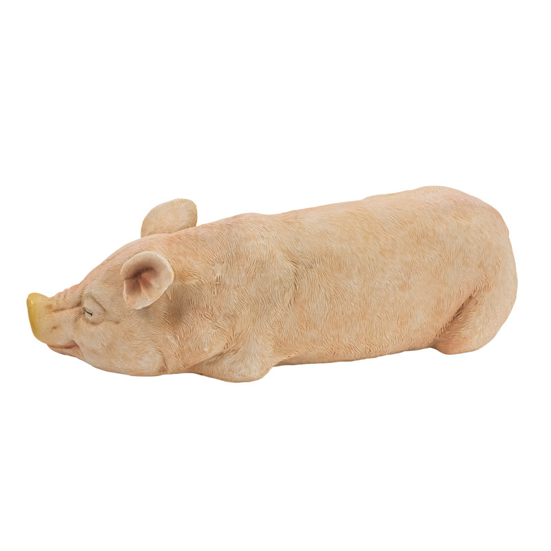 Adorable Beige Resin Sleeping Pig Garden Statue